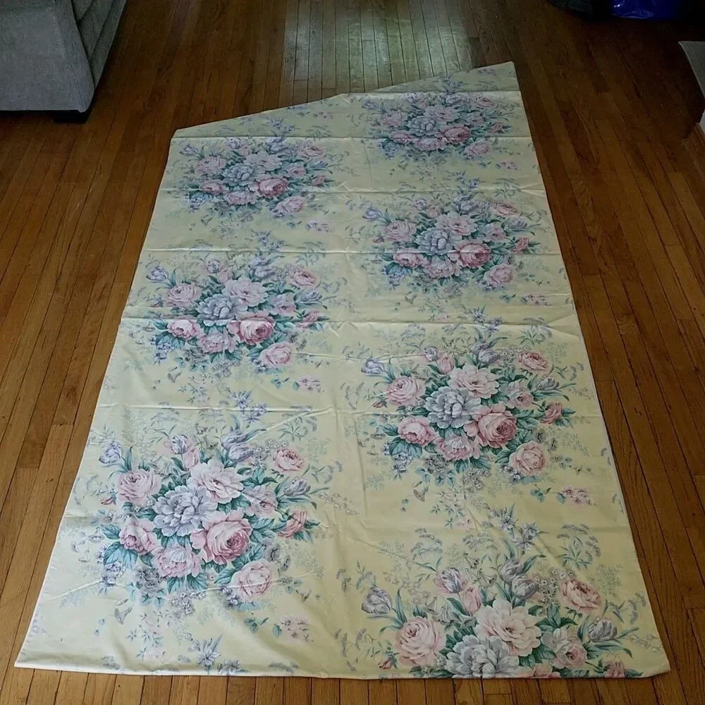 Vtg Fish Tail Swag Curtains Drapes Yellow Floral French Country Lined